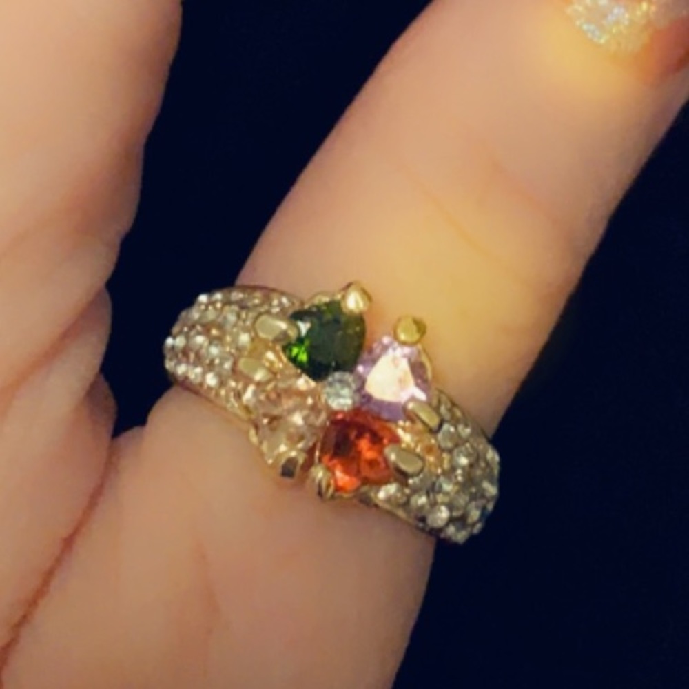Absolutely Gorgeous & Breath-taking Jeweled Clover & Paved Gold Ring size 8.5